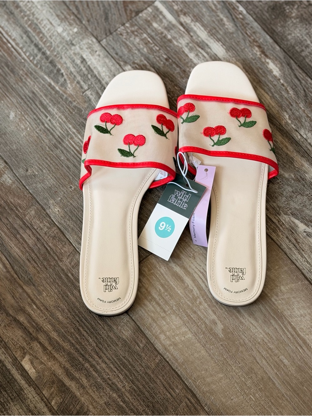 wild fable Cream Slide Sandals with Red Cherry Embroidery